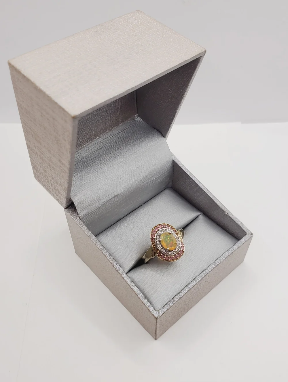 Opal Halo Ring In Yellow Gold - 925 Sterling Silver